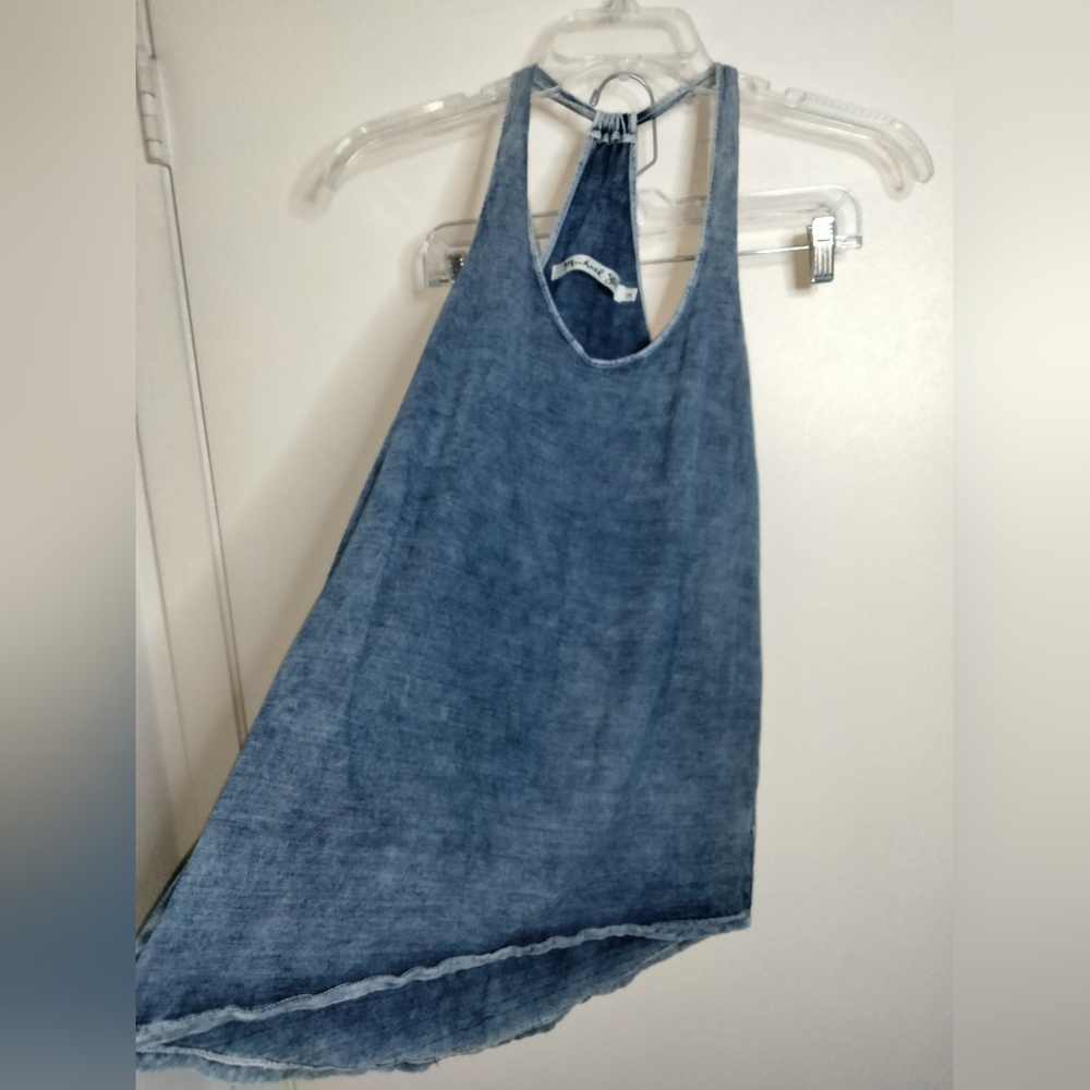 Michael Stars (One Size) Chambray Denim Blue Stretch Cotton Sleeveless Tank Top
